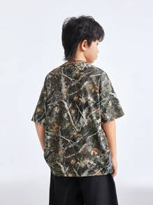 Coolane Kids Camiseta de manga corta de cuello redondo con estampado de camuflaje informal para adolescentes