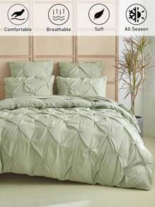 2/3pcs Green Pleated Polyester Duvet Cover Set, Simple Luxury Modern Style Polyester Pillow Sham Duvet Cover Set, Suitable For All Seasons Queen (1 Duvet Cover + 1/2 Pillow Shams), Bedroom Decor - Green - View 2