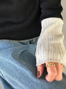 FRIFUL Women's Solid Color Splice Stand Collar Long Sleeve Simple Casual Top - Multicolor - View 6