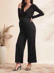 SHEIN Combinaison ample de maternité à col en V, manches longues, portée casual au quotidien - Noir - Voir 5