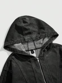 ROMWE MEN Street Life Men's Front Zipper Long Sleeve Pocket Casual Hoodie Denim Jacket