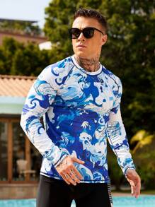 Manfinity Swimmode Camiseta casual de manga raglán de surf para hombre