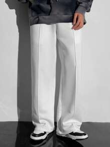 SHEIN Leap Crew Teen Boys' Casual Comfortable Versatile Solid Color All-Match Adjustable Waist Drawstring Straight Pants - White - View 6