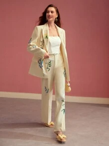 MOTF PREMIUM 压褶花卉印花西装裤、阔腿裤，春夏 - 彩色 - 查看 6