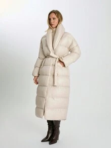 CLARA VERO 闪亮黑色长款女士冬季外套简约时尚日常休闲