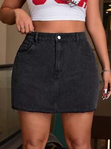 SHEIN ICON 大码前扣口袋简约 A 字裙，休闲日常穿着，适合夏季