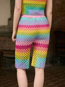 Skyraze Quần len dệt kim khoét rỗng nhiều màu tương phản cho kỳ nghỉ thường ngày - Nhiều màu - Xem 2