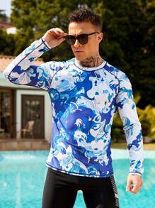 Manfinity Swimmode Camiseta casual de manga raglán de surf para hombre