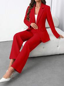 EMERY ROSE 女士纯色商务西装外套+裤子套装