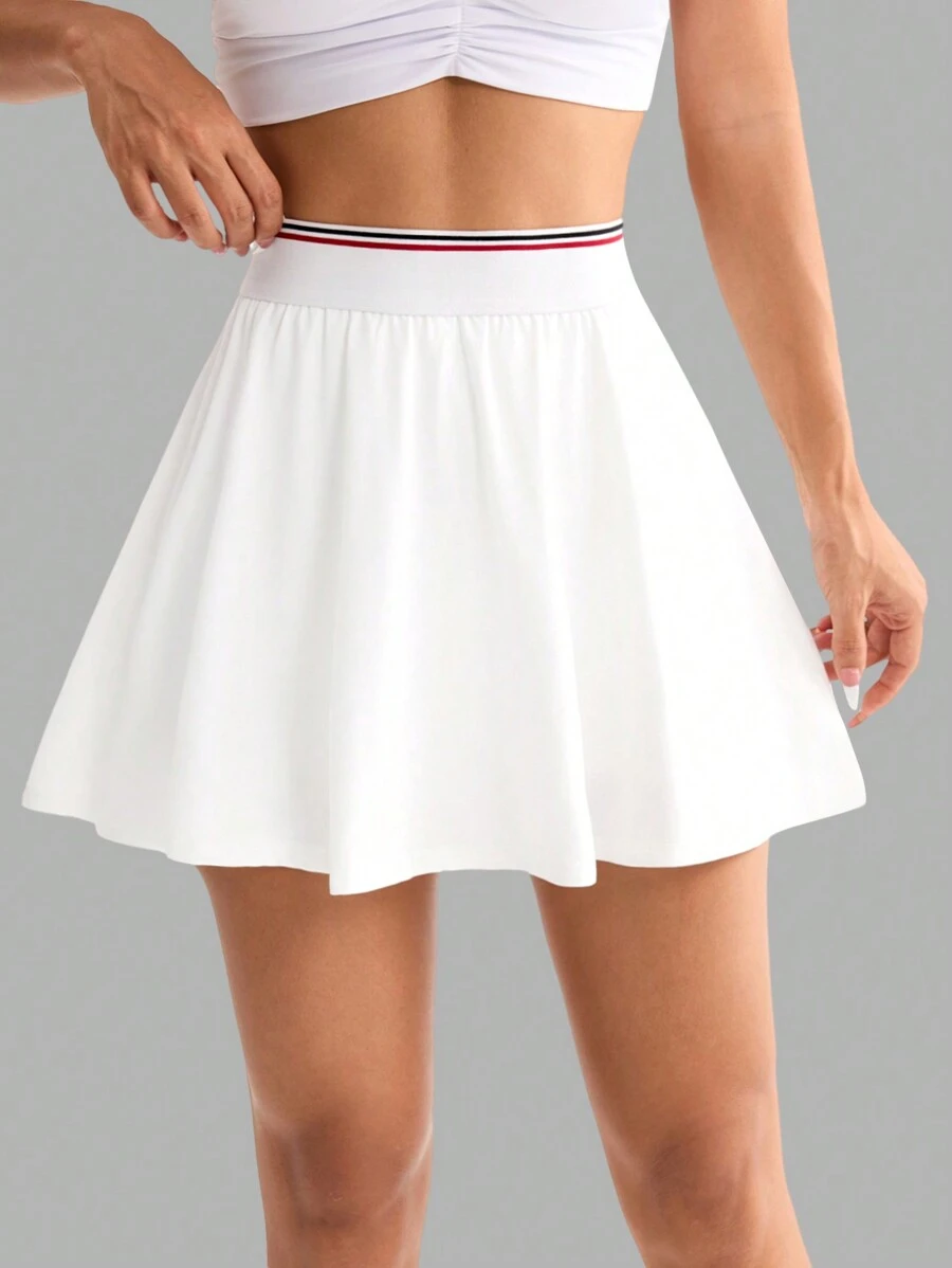 Easithlete 女士纯色拼接褶皱休闲运动迷你裙和短裙 - 白色 - 查看 1