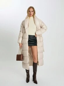 CLARA VERO 闪亮黑色长款女士冬季外套简约时尚日常休闲