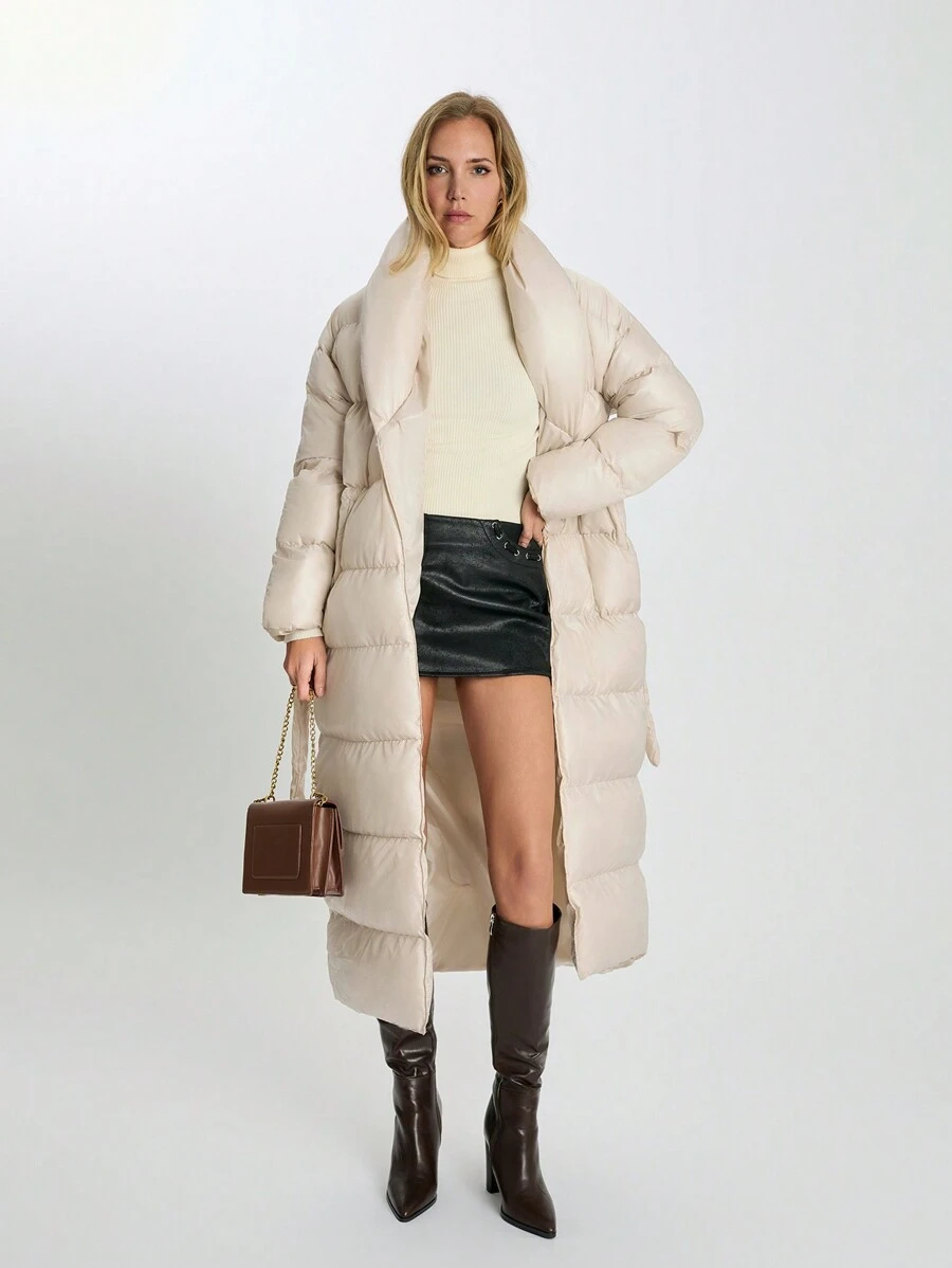 CLARA VERO 闪亮黑色长款女士冬季外套简约时尚日常休闲