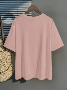 INAWLY Camiseta casual de manga corta de cuello redondo y unicolor para mujer talla grande, de verano