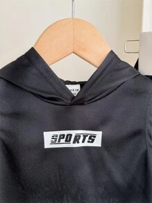 SHEIN 2 件套男童/女童无袖连帽上衣和松紧腰短裤套装 - 黑色 - 查看 4