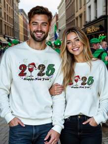 Manfinity Homme Men's New Year Slogan Print Long Sleeve Casual Pullover Sweatshirt, Autumn/Winter