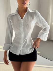 Lunelith SHEIN Lunessa Women's Striped Jacquard Midarm Shirt