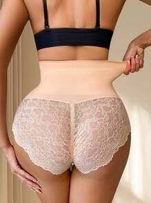 Women's Shapewear Bottom With Lace Panels, Slimming Control Panties - Apricot - View 6