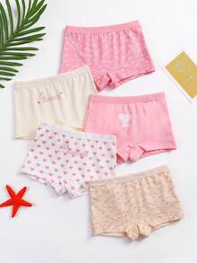 5 条装女童可爱皇冠、爱心、字母印花松紧腰带三角裤，柔软时尚柔和色彩 - 彩色 - 查看 4