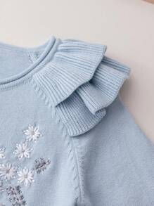 SHEIN Baby Girl Embroidered Sweater Set: Cardigan Top & Skirt - Blue - View 5