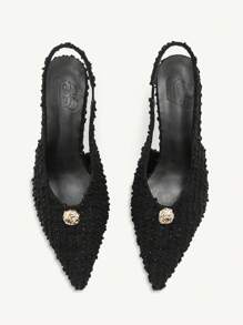 CUCCOO CHICEST Women's Pointed Toe Low Heel Elegant Commuter Thick Tweed High Heels, Spring Casual Wear, Commuter Graceful High-End Aesthetic Old Money Style, Suitable For Wedding Spring Shoes Spring Break Easter Prom Heels - Black - View 2