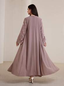 Graceveil Women's Long Ditsy Floral Embroidered Elegant Arabic Style Suit, Spring/Summer Modest - Pink - View 2