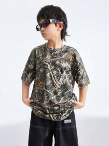 Coolane Kids Camiseta de manga corta de cuello redondo con estampado de camuflaje informal para adolescentes
