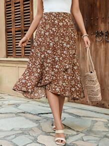 EMERY ROSE Falda asimétrica casual con volantes para mujer