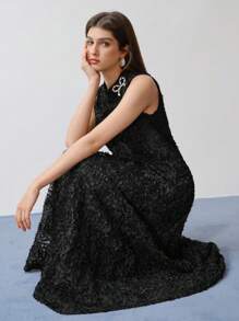 MOTF STUDIO Falda larga acampanada con aplicaciones - Negro - Ver 2