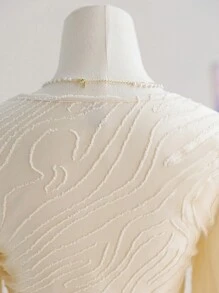 Soleia Women's Summer Vacation Beige Textured Woven Open Front Tie-Knot Flare Sleeve Ruffle Cuff Blouse, Hippie Western Festival, Easter, Carnival, Afternoon Tea, Party - Beige - View 7