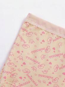 5 条装女童可爱皇冠、爱心、字母印花松紧腰带三角裤，柔软时尚柔和色彩 - 彩色 - 查看 3