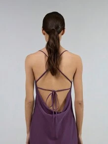 Ontre Women's 2025 New Purple Draped Neck Backless Tie Strap Slit Dress, Casual Comfortable Elegant Fashion, Suitable For Valentine's Day, Spring, Birthday Party