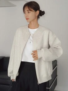 Dazy-Less 宽松纯色圆领运动衫，女士运动衫，秋季服装 - 灰色 - 查看 4