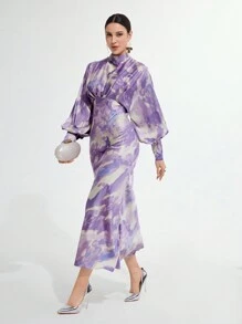 Modelyn Women Stand Collar Long Sleeve Simple Midi Casual Dress, For Daily Wear - Multicolor - View 6