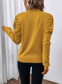 SHEIN Clasi Women's Rhinestone Decorated Solid Color Long Sleeve Knit Sweater, Simple Casual For Everyday Wear Knit Pullover Fall Winter Sweater - Yellow - View 2