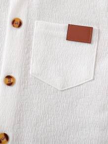 2pcs Young Boy Sets: White Solid Color Elegant Short Sleeve Top And Grey Shorts - White - View 3
