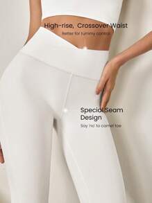 GLOWMODE 31" FeatherFit™ Flared Crossover Waist Leggings With Built-In Underwear Low Impact Yoga Pilates Daily - White - View 4