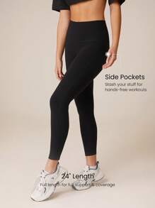 GLOWMODE 2 件 Pima 棉臀长 T 恤和 24 英寸 FeatherFit™ 紧身裤套装，带侧袋，低冲击瑜伽日常