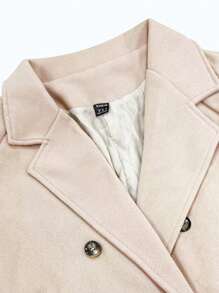 RosyDaze 加厚双排扣纯色大翻领系扣大衣 - 杏色 - 查看 7