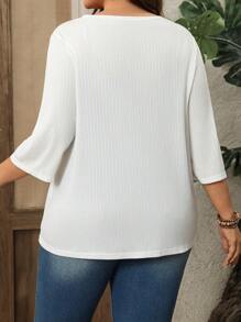 EMERY ROSE Cardigan Wanita Ukuran Plus Lengan Sedang Warna Putih dengan Tekstur Jacquard untuk Liburan Pantai, Pakaian Musim Semi untuk Wanita, Pakaian Musim Panas untuk Wanita, Pakaian Musim Gugur - Putih - View 2