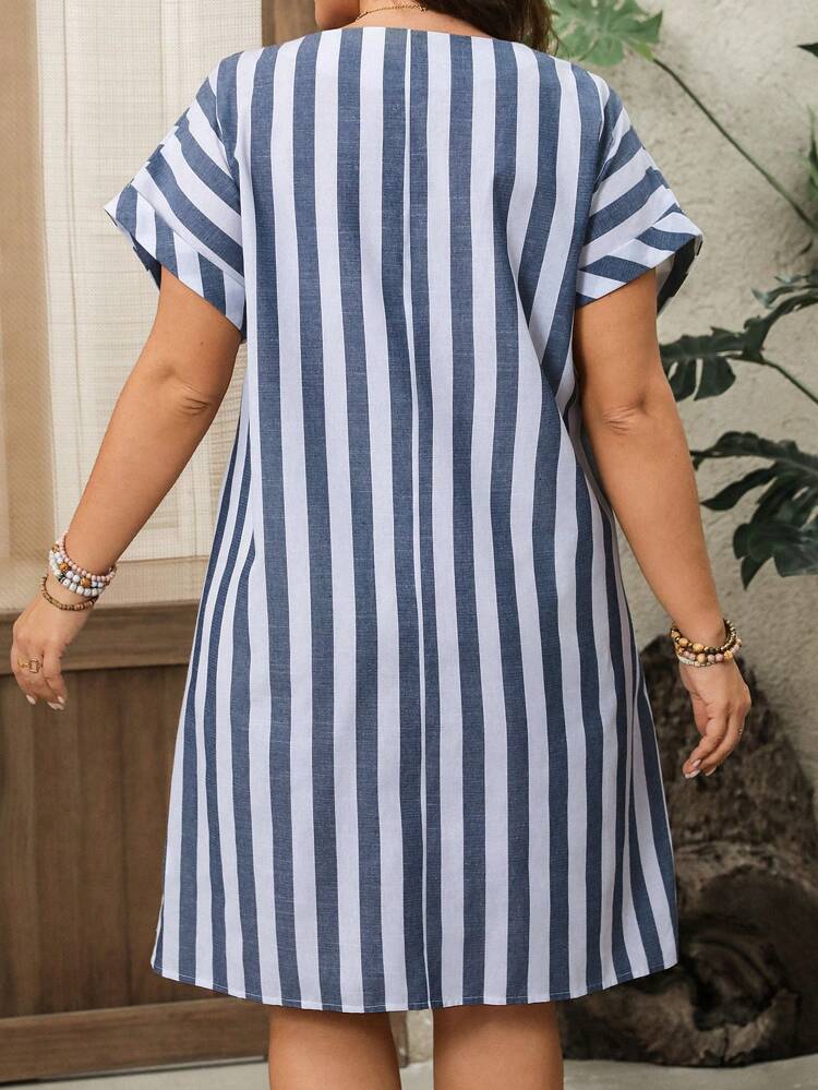 Plus Size Women Early Spring Short Sleeve Striped Dress,Summer Outfits For Women,Vacation