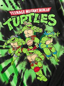 TEENAGE MUTANT NINJA TURTLES | SHEIN Plus Size Men Casual Tie-Dye Cartoon Turtle Print Short Sleeve T-Shirt, Summer - Multicolor - View 3