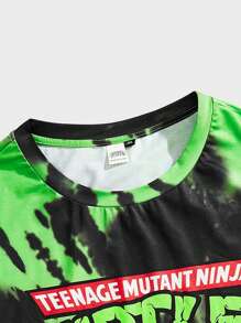TEENAGE MUTANT NINJA TURTLES | SHEIN Plus Size Men Casual Tie-Dye Cartoon Turtle Print Short Sleeve T-Shirt, Summer - Multicolor - View 4