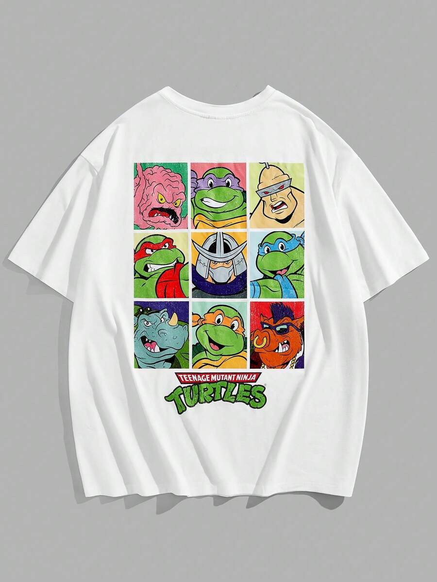 TEENAGE MUTANT NINJA TURTLES | SHEIN T-shirt à manches courtes décontracté avec imprimé tortue de dessin animé pour hommes grandes tailles, été