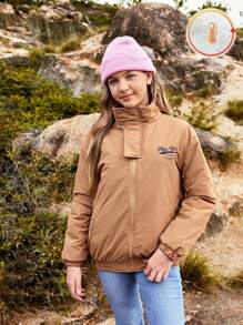 SHEIN Ropa informal de estilo casual para niñas en otoño - Chaqueta de forro polar cómoda para chicas adolescentes, apropiada para uso diario, actividades al aire libre y fotografía en la calle de la ciudad - Marrón Mocha - Ver 8