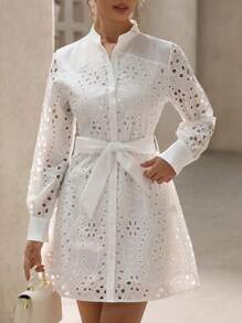 Aveloria Rosie Vestido Camisero Bordado Y Con Cinturón De Mujer Con Transparencias
