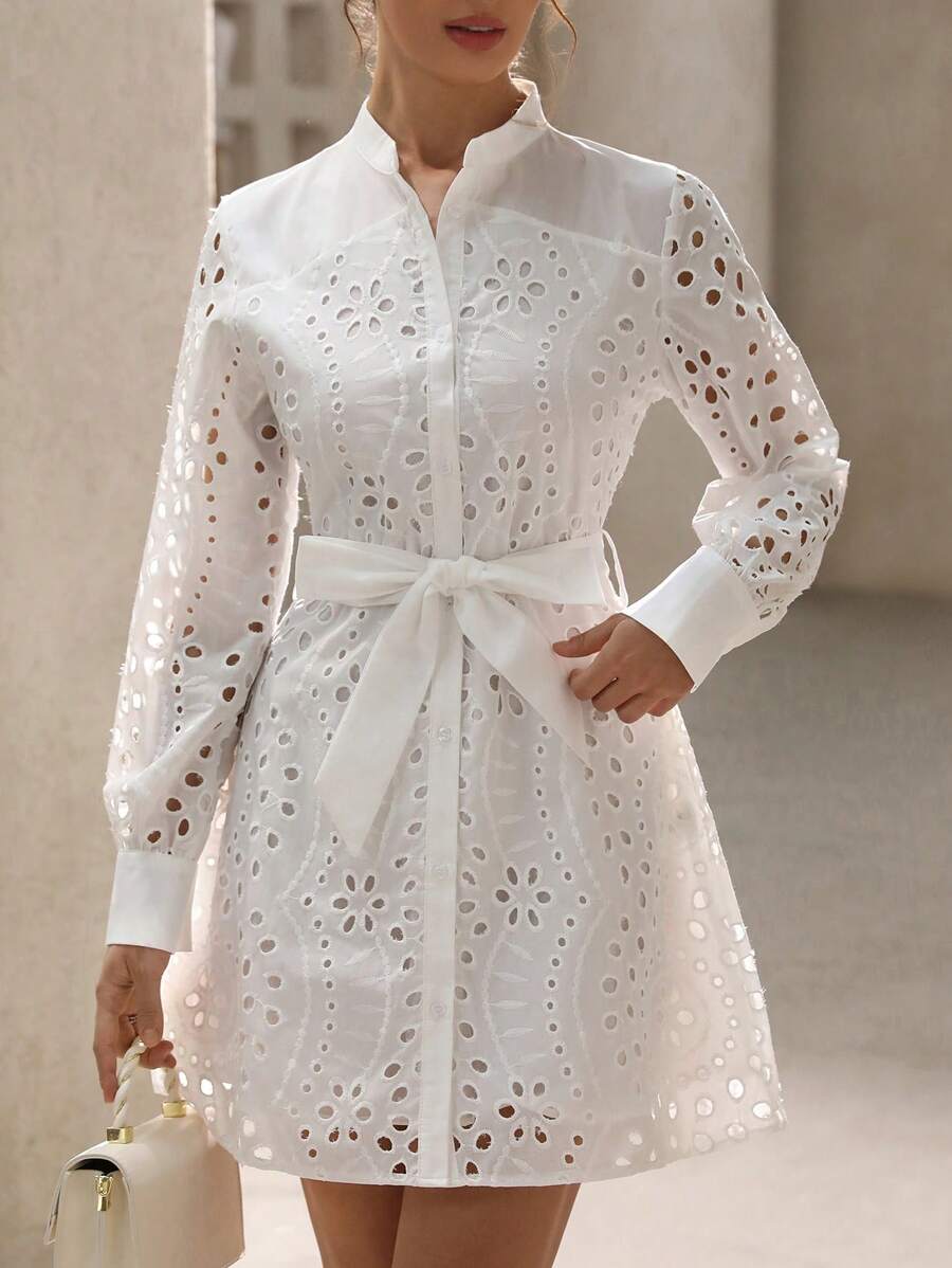 Aveloria Rosie Vestido Camisero Bordado Y Con Cinturón De Mujer Con Transparencias