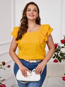 SHEIN Clasi Plus Size Plain Bow Decor Simple Shirt, Casual For Daily Wear - Yellow - View 7