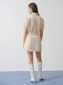 MOTF STUDIO VESTIDO ABOTONADO CON BORDADO FLORAL - Caqui - Ver 8