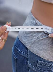 SHEIN 孕妇弹力腰部紧身喇叭牛仔裤，蓝色，夏季波西米亚风薄款牛仔喇叭裤 - 深色水洗藍 - 查看 3