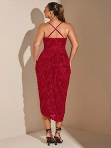 SHEIN BAE Plus Size Damska Elegancka Flokowanie Graceful Midi Plisowana Sukienka Odpowiednia Na Codzienną Randkę, Boże Narodzenie, Święto Dziękczynienia, Walentynki, Koronka, Minimalizm, Damskie Stroje Imprezowe, Sukienki Okazjonalne, Jesień, Sukienka Tiulowa, Krągłości, Elegancka, Sukienka Koktajlowa, Impreza, Wyjście Wieczorne, Plisowana, Rozcięcie, Seksowna, Sukienka Na Szelki, Przyjęcie Urodzinowe, Święta, Długa Spódnica, Popołudniowa Herbata, Suknia Wieczorowa